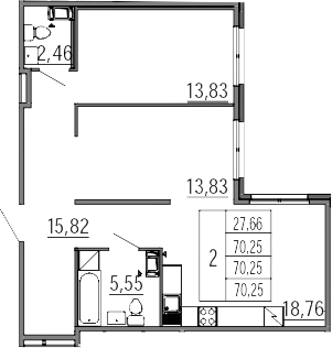 3Е-комнатная, 70.25 м²– 2