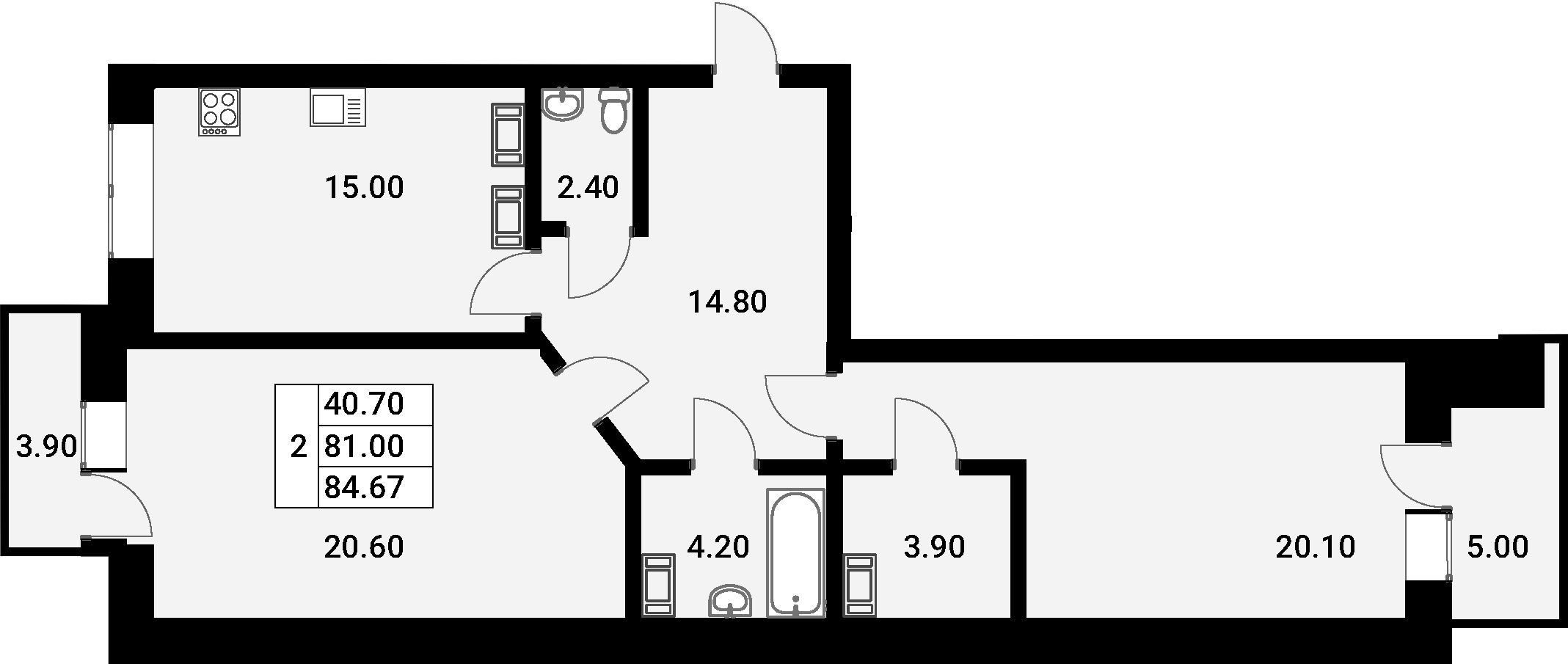 3Е-комнатная, 84.67 м²– 2