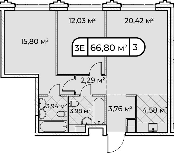 3Е-комнатная, 66.8 м²– 2