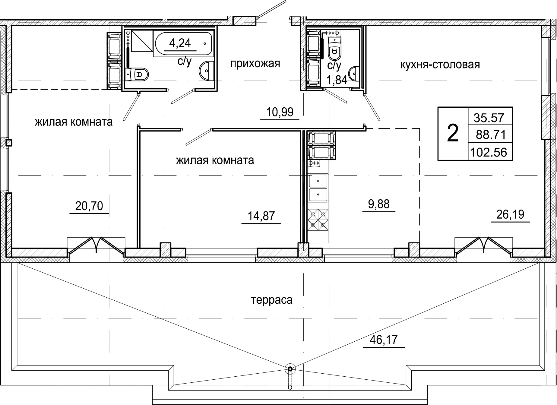 3Е-комнатная, 100.9 м²– 2