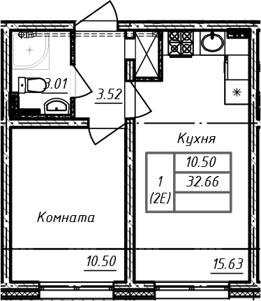 2Е-к.кв, 32.66 м²