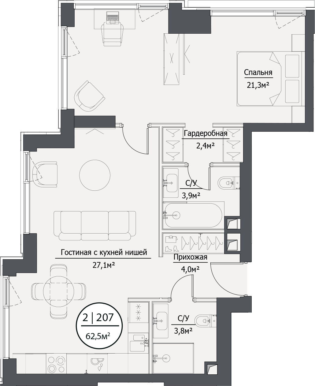 Купить 2-комнатную квартиру в новостройке 63.25 м², 1-й Сетуньский проезд,  в Москве, у метро Лужники