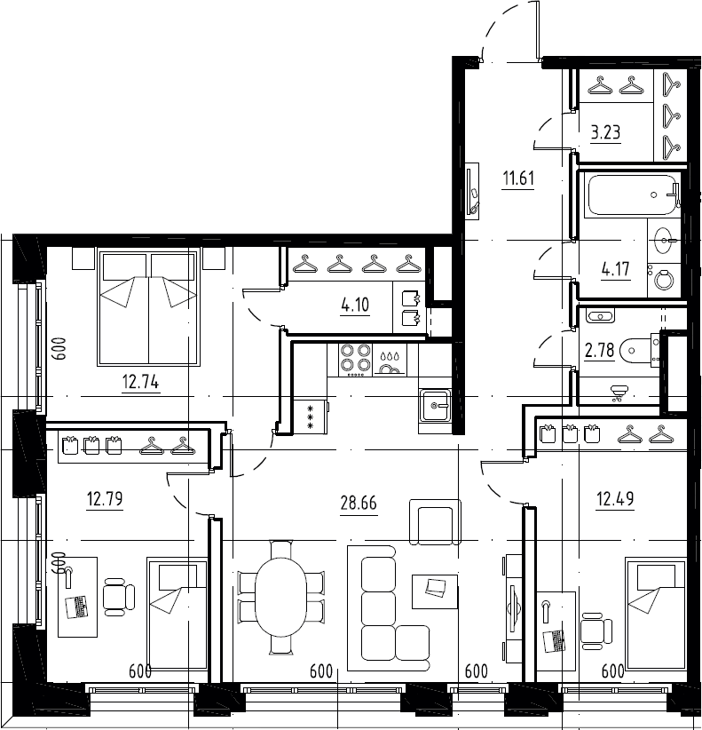 4Е-к.кв, 92.57 м², 8 этаж