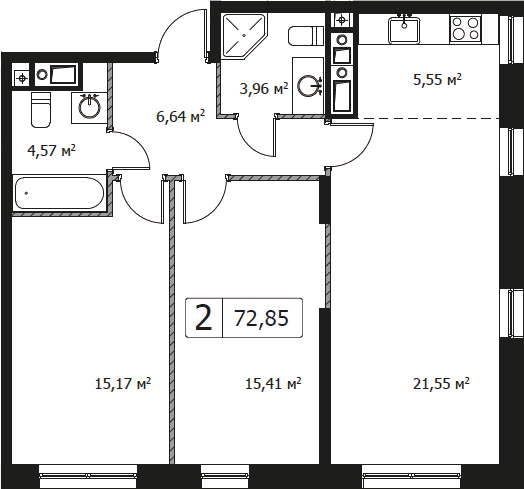 3Е-комнатная, 72.85 м²– 2