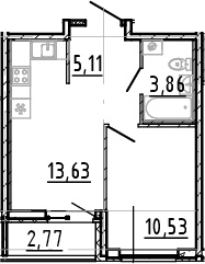 2Е-комнатная, 33.13 м²– 2