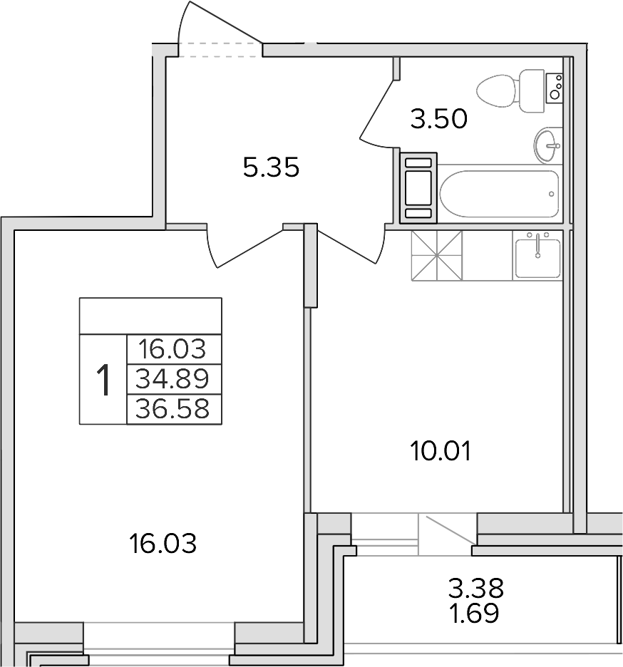 Купить 1-комнатную квартиру в новостройке 36.58 м², поселок Шушары, территория  Ленсоветовский, в Санкт-Петербурге, у метро Купчино