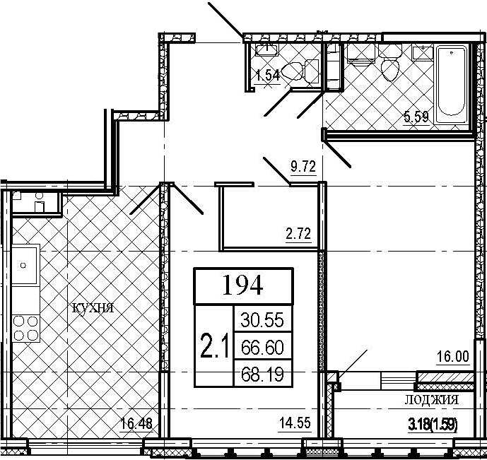 3Е-комнатная, 68.19 м²– 2