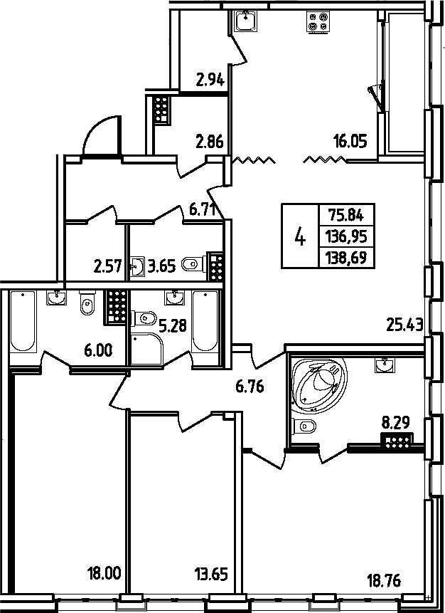 5Е-комнатная, 138.69 м²– 2