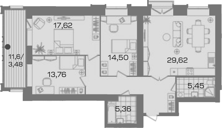 3-комнатная, 106.61 м²– 2