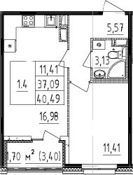 2Е-комнатная, 37.09 м²– 2