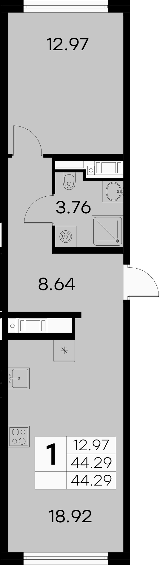 2Е-к.кв, 44.29 м²