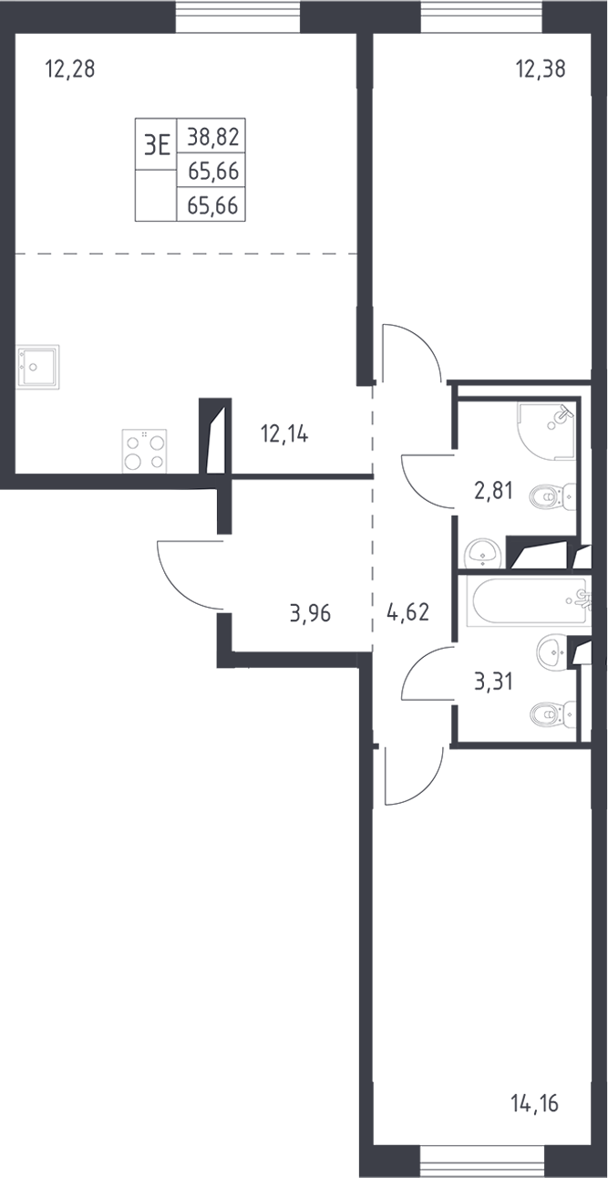 Купить 3-комнатную квартиру в новостройке 65.66 м², деревня Лаголово, в  Ленинградской области, у метро Проспект Ветеранов