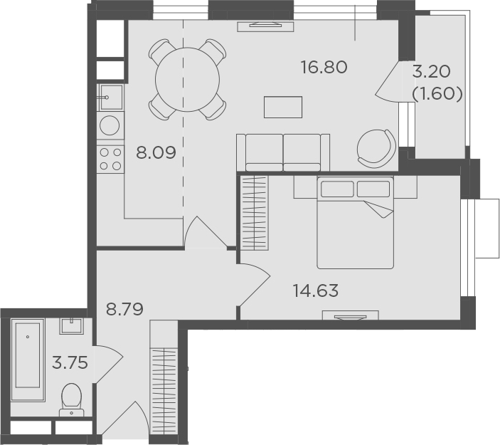 2Е-комнатная, 53.66 м²– 2