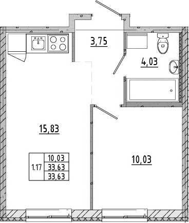 2Е-комнатная, 33.63 м²– 2