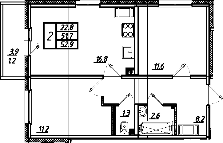 3Е-комнатная, 52.9 м²– 2