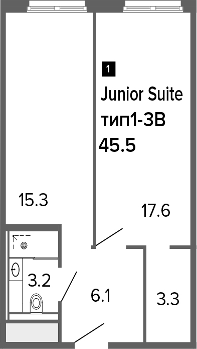 2Е-комнатная, 45.5 м²– 2