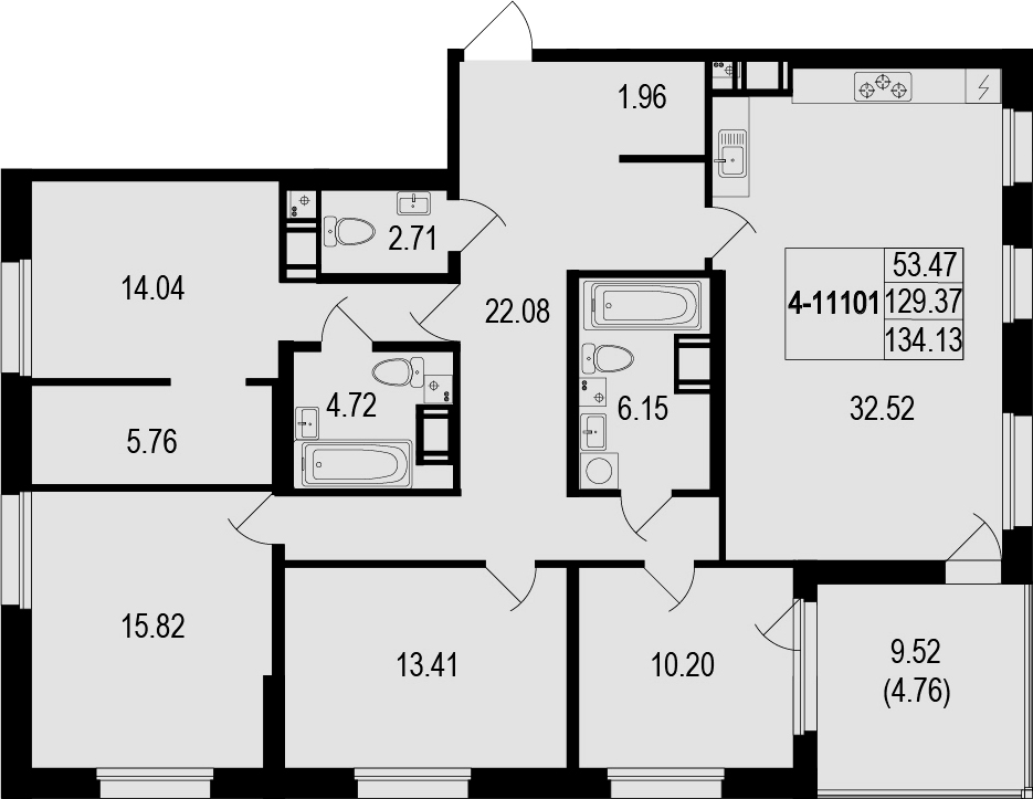 5Е-комнатная, 134.13 м²– 2