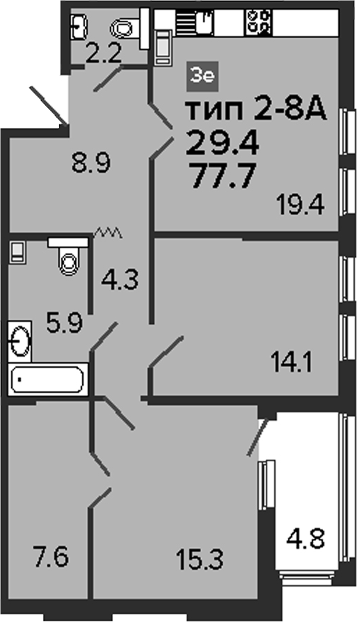 3Е-комнатная, 77.7 м²– 2