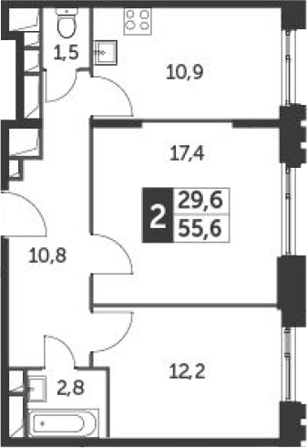 2-комнатная, 55.6 м²– 2