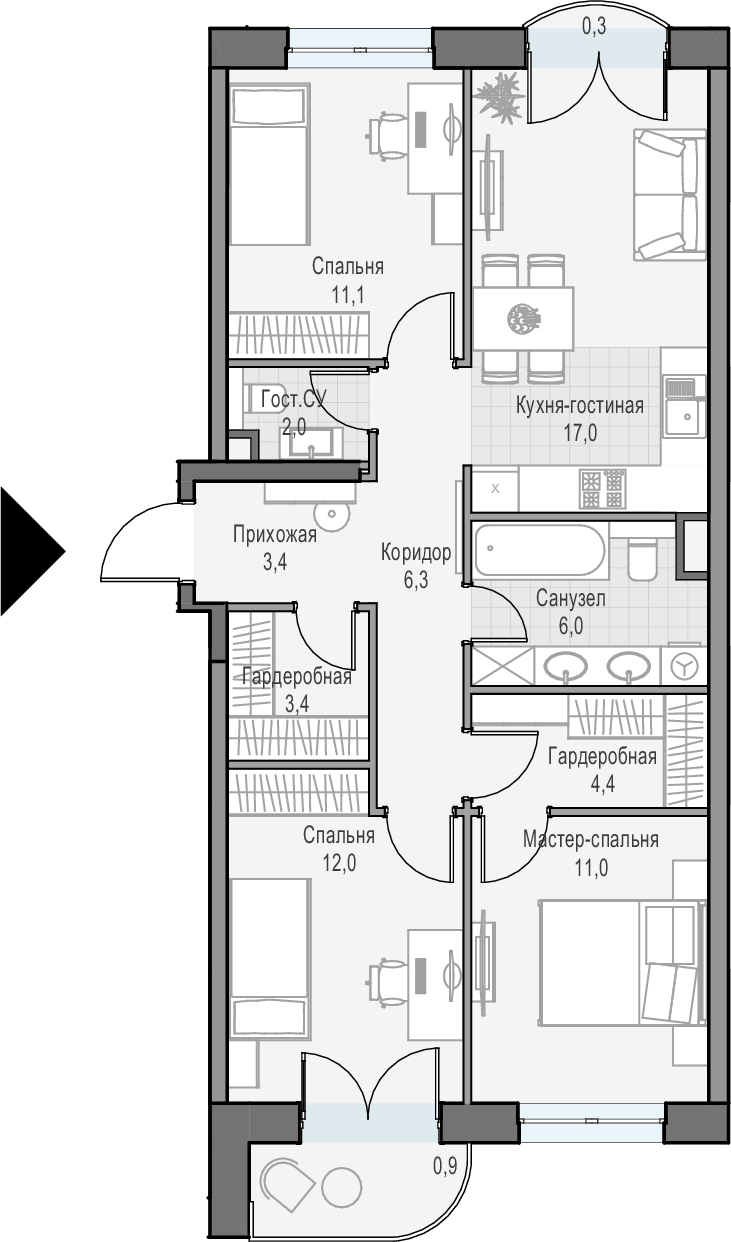 4Е-комнатная, 77.7 м²– 2