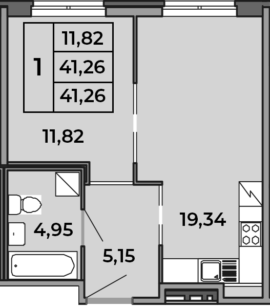 2Е-комнатная, 41.26 м²– 2
