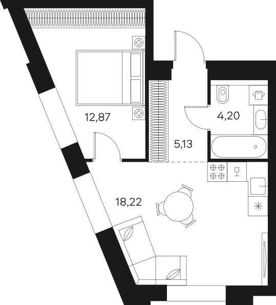 2Е-комнатная, 40.42 м²– 2
