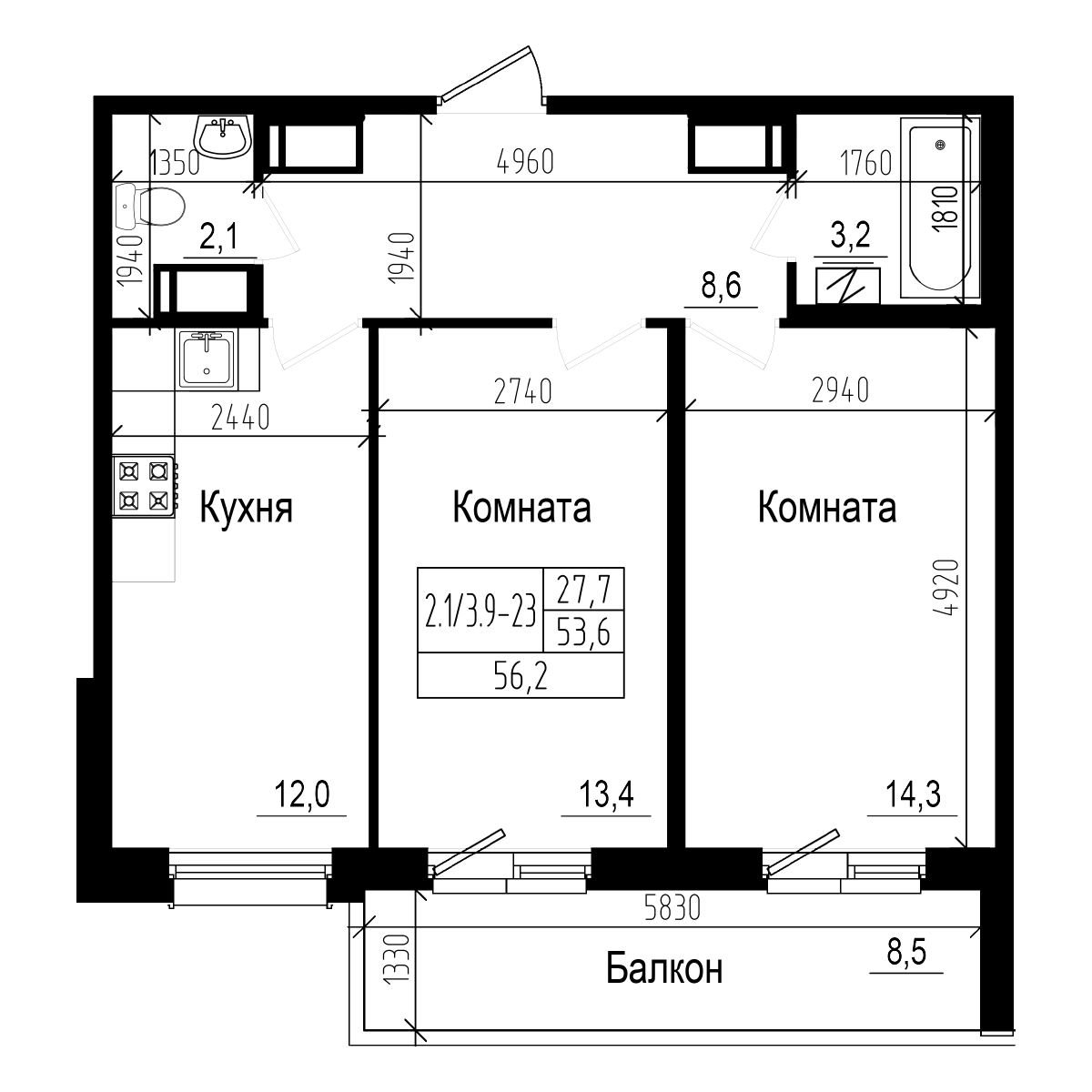 Купить 2-комнатную квартиру в новостройке 56.2 м², поселок Парголово,  Ольгинская дорога, в Санкт-Петербурге, у метро Парнас