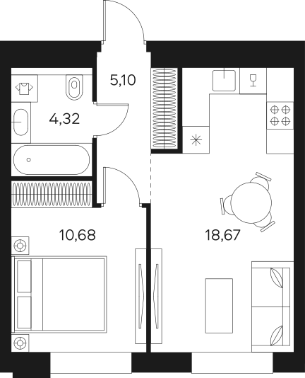 2Е-комнатная, 38.77 м²– 2