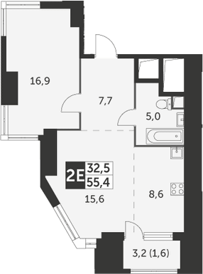 2Е-комнатная, 55.4 м²– 2