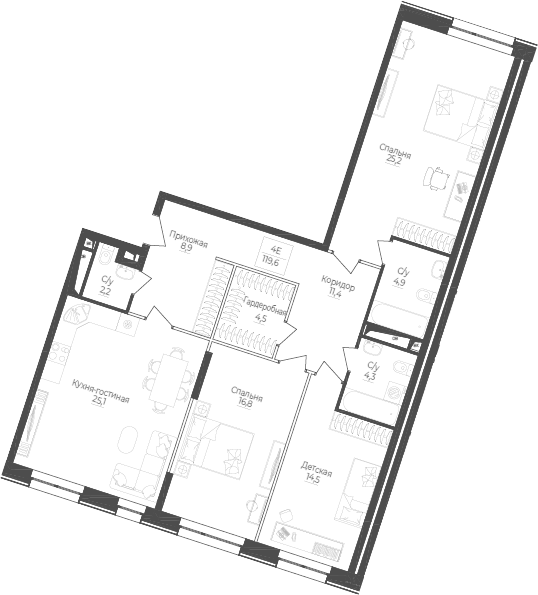 4Е-комнатная, 119.6 м²– 2