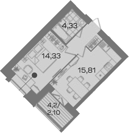 1-комнатная, 40.36 м²– 2