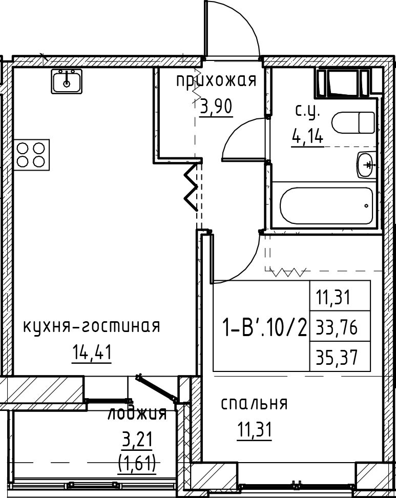 2Е-к.кв, 35.37 м²