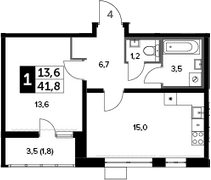 2Е-комнатная, 41.8 м²– 2
