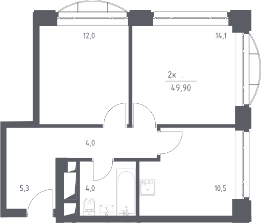 2-комнатная, 49.9 м²– 2