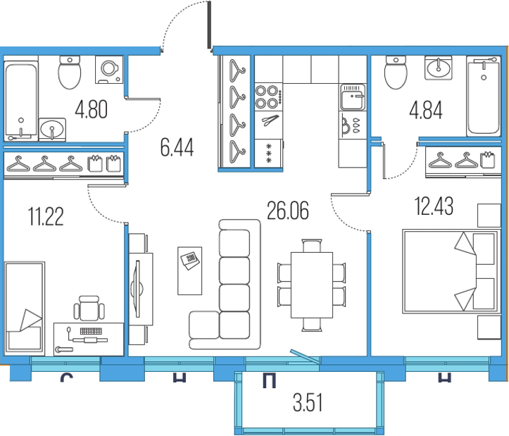 3Е-комнатная, 65.79 м²– 2
