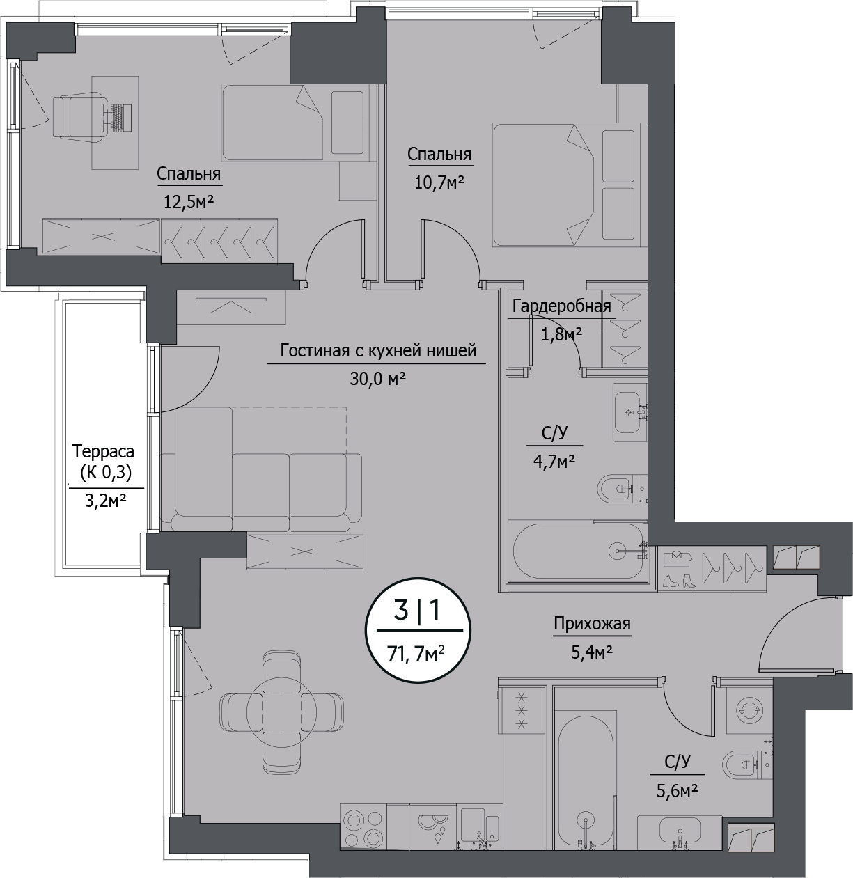 Купить 3-комнатную квартиру в новостройке 71.03 м², 1-й Сетуньский проезд,  в Москве, у метро Лужники