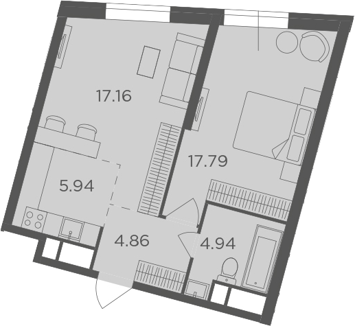 2Е-комнатная, 50.69 м²– 2