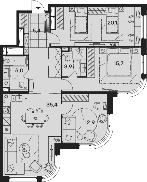 4Е-комнатная, 98.4 м²– 2