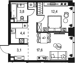 2Е-комнатная, 41.3 м²– 2