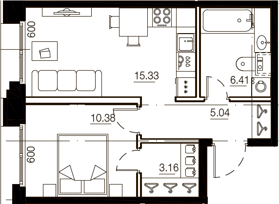 2Е-комнатная, 40.32 м²– 2