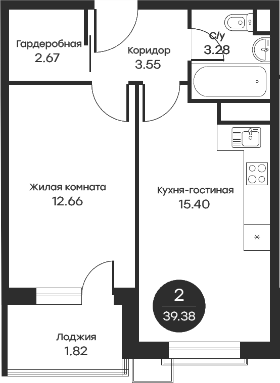 2Е-к.кв, 39.38 м²