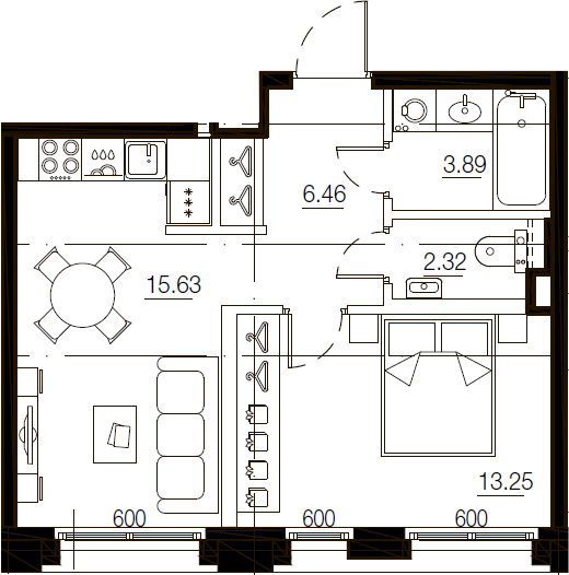 2Е-комнатная, 41.55 м²– 2