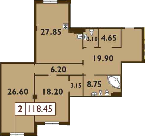 3Е-комнатная, 118.45 м²– 2