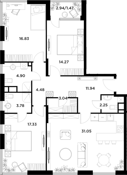 4Е-комнатная, 111.34 м²– 2
