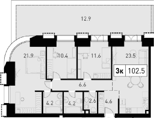 4Е-комнатная, 102.5 м²– 2