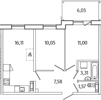 3Е-комнатная, 51.44 м²– 2