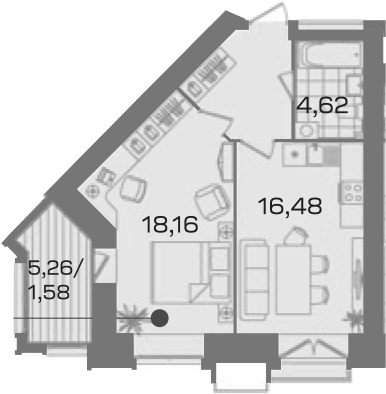 1-комнатная, 47.17 м²– 2
