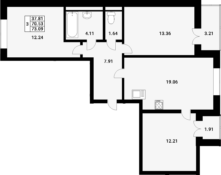 4Е-комнатная, 73.09 м²– 2
