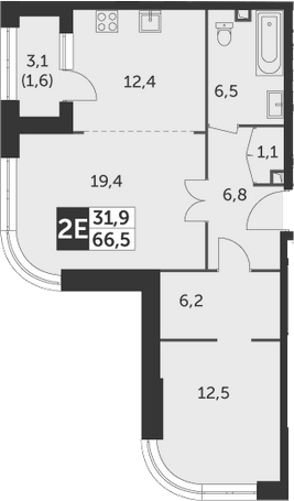 2Е-комнатная, 66.5 м²– 2