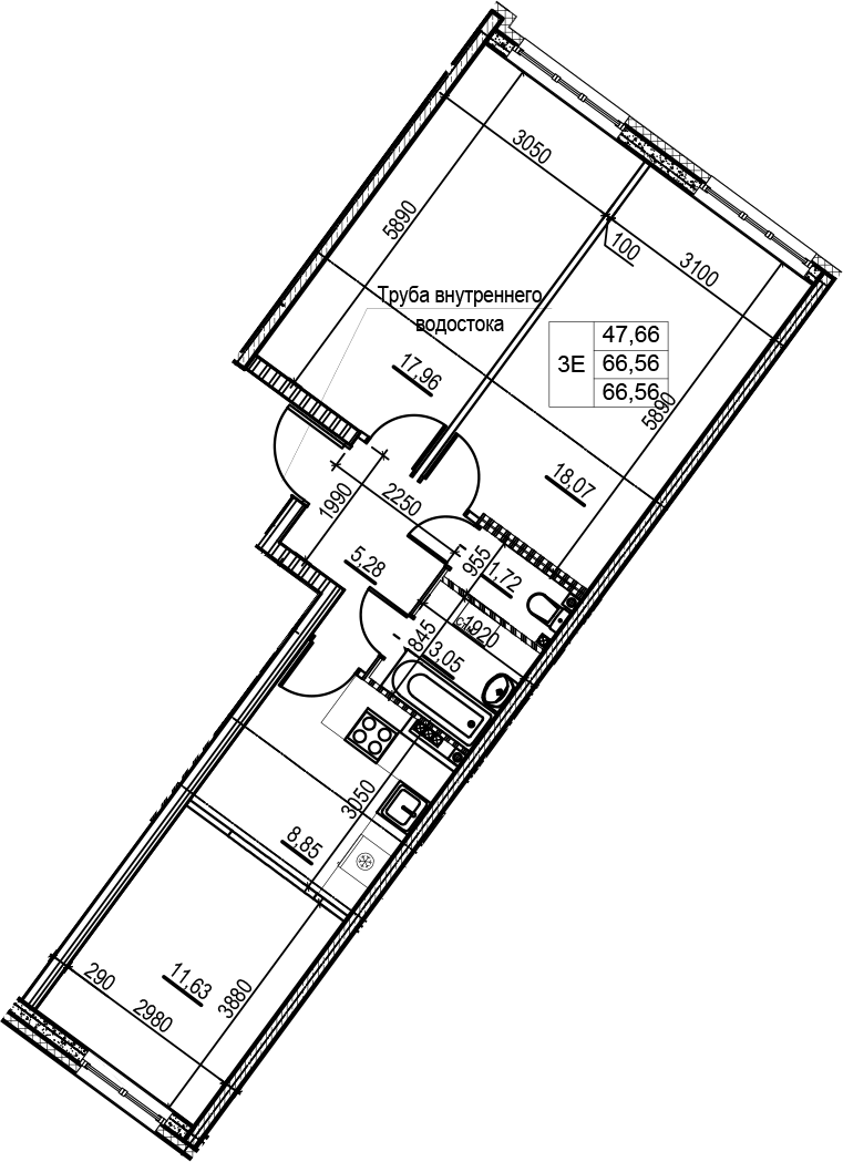 3Е-комнатная, 66.56 м²– 2